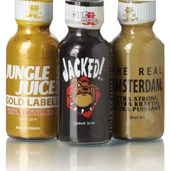 Jungle Juice Poppers Combo 30ml – Jungle Juice Triple Distilled Gold / JackeD! Original Formula / Amsterdam Real Gold Extra Strong