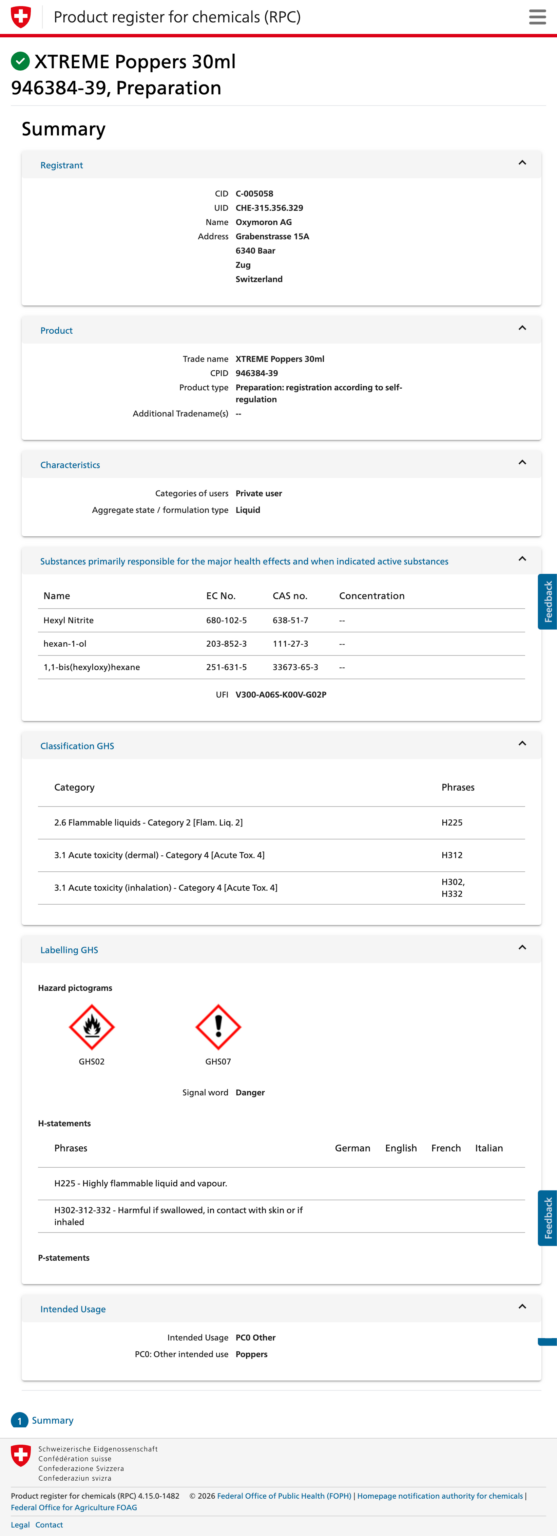 Quality & Product Registration at the the Swiss Product Register for Chemicals (RPC)